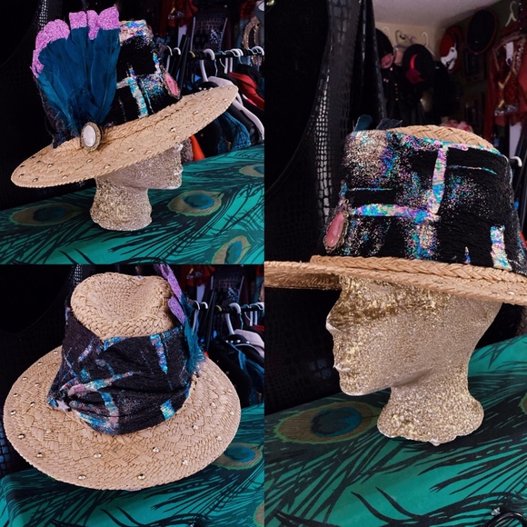 Customed Pink & LeAther & Feather Fedora Hat